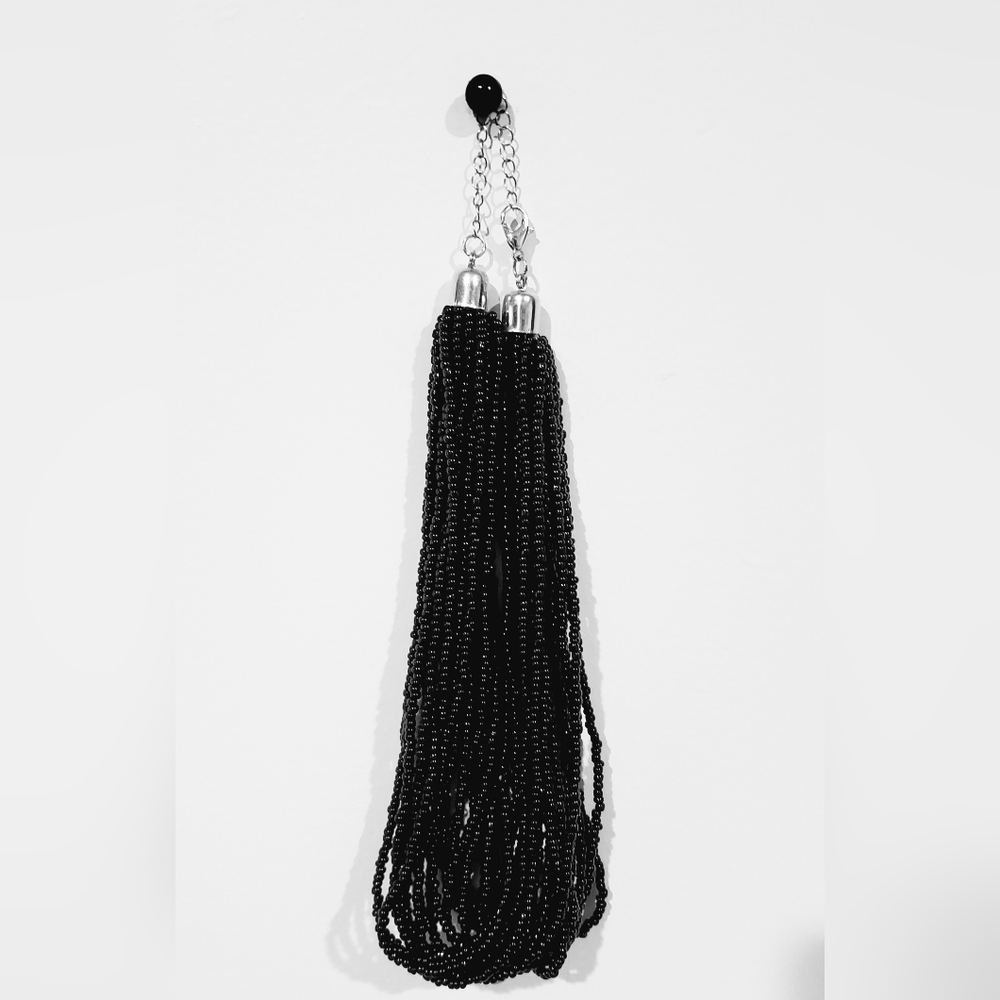 Black Beaded Tassel Necklace